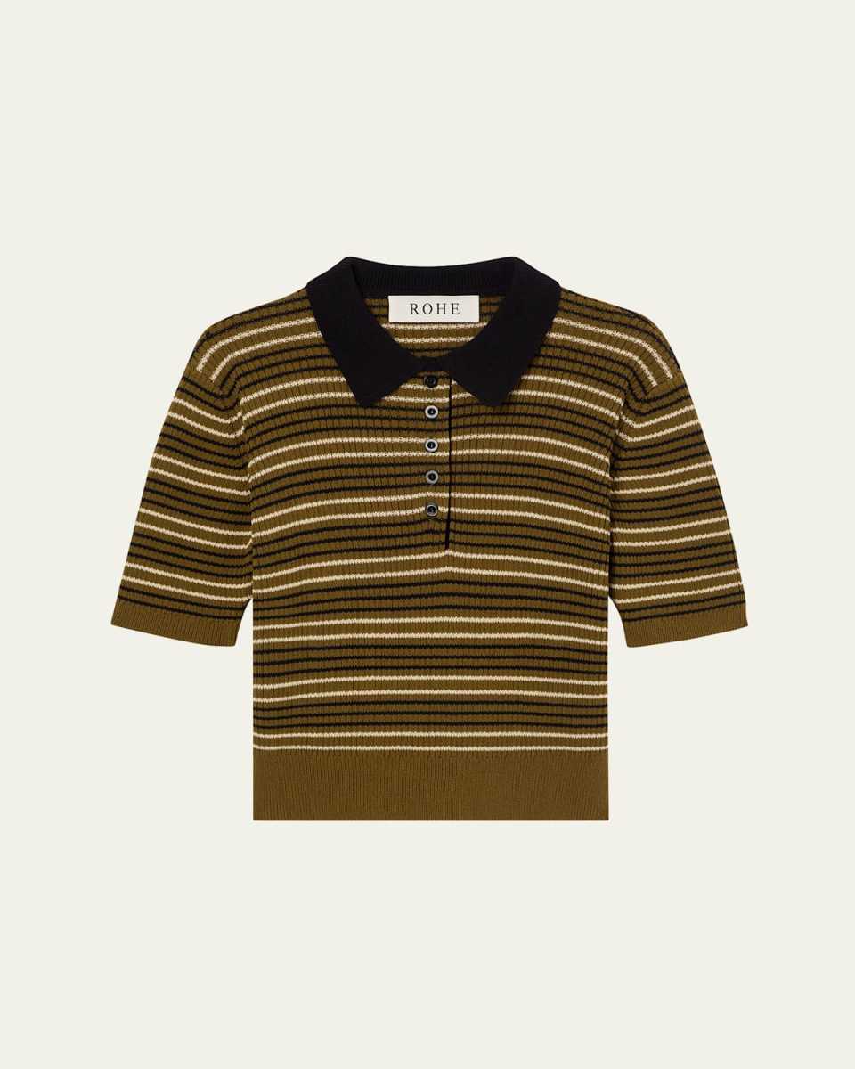 Striped Knit Polo Top